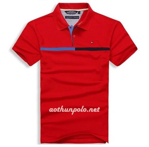 Áo thun tommy phối sọc ngang đỏ