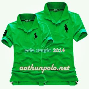 Áo couple polo xanh két